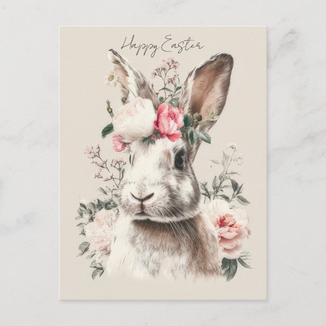 Påskkort med blommor och påskharen vykort (Framsida)