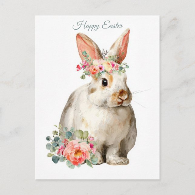 Påskkort med blommor och påskharen vykort (Framsida)