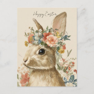 Påskkort med blommor och påskharen vykort