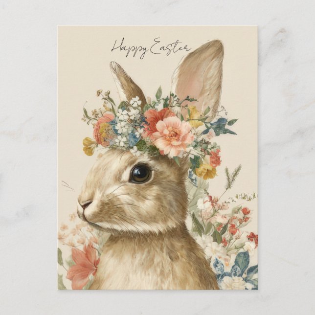 Påskkort med blommor och påskharen vykort (Framsida)