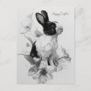 Påskkort med blommor och påskharen vykort