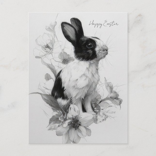 Påskkort med blommor och påskharen vykort (Framsida)