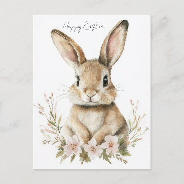 Påskkort med blommor och påskharen vykort (Framsida)