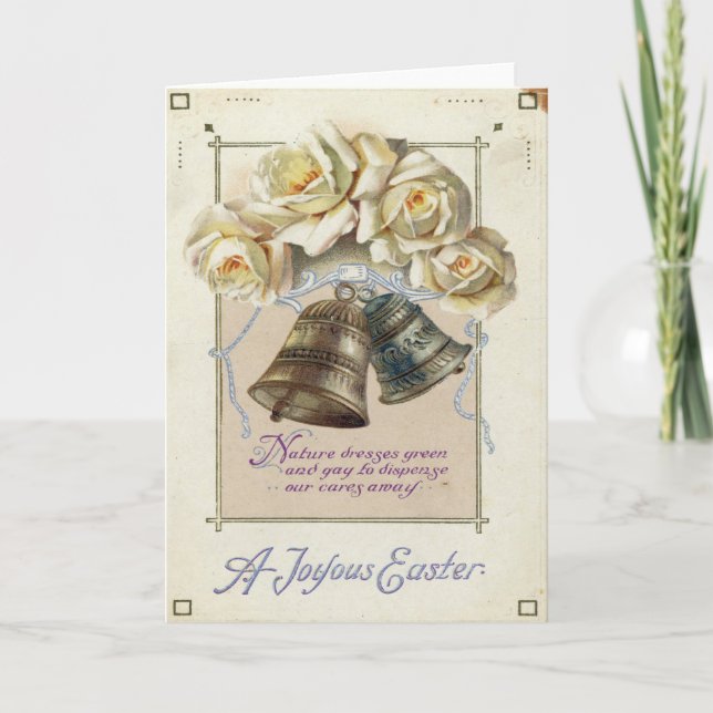 Påskkort med blommor och vackra klockor helgkort (Framsida)