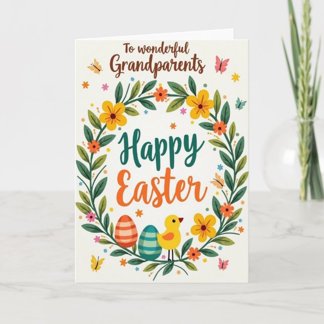 Påskkort med blomsterkrans kort (Framsida)