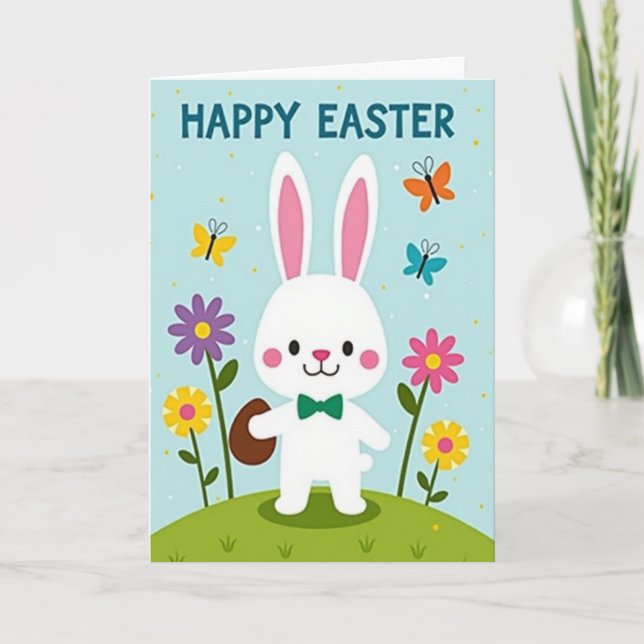Påskkort med hare och blommor kort (Framsida)