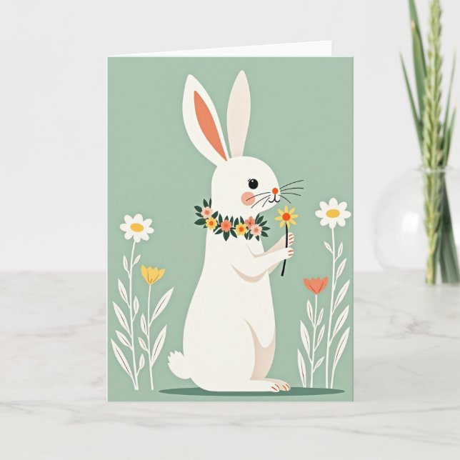 Påskkort med kanin och blommor kort (Framsida)