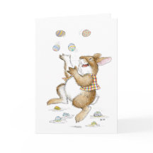 Påskkort med kanin som jonglerar