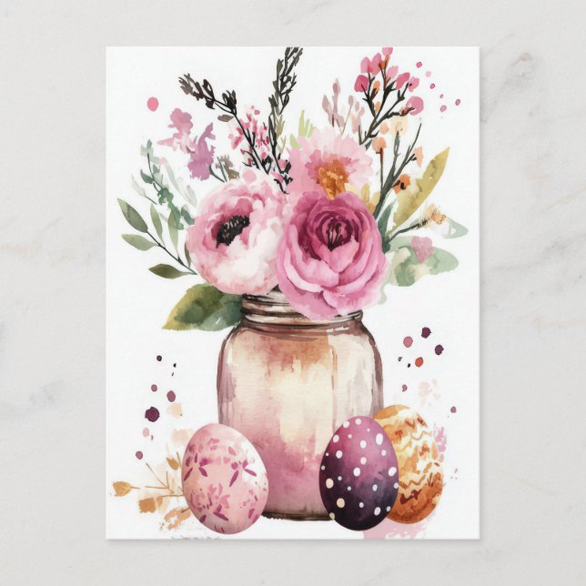 Påskkort med påskägg och blommor vykort (Framsida)