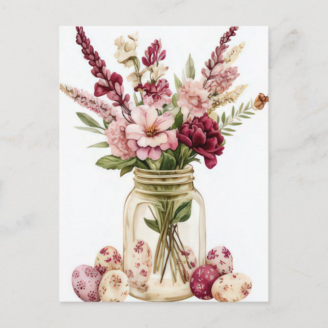 Påskkort med påskägg och blommor vykort (Framsida)