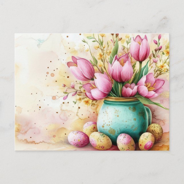 Påskkort med påskägg och blommor vykort (Framsida)