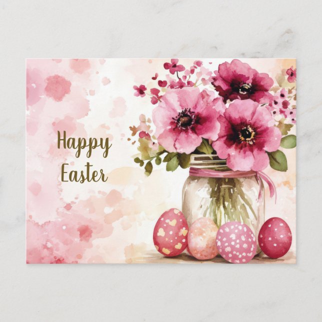 Påskkort med påskägg och blommor vykort (Framsida)