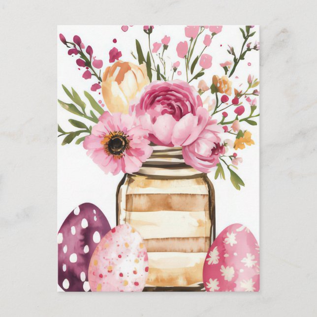 Påskkort med påskägg och blommor vykort (Framsida)