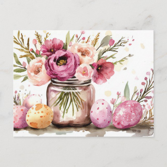 Påskkort med påskägg och blommor vykort (Framsida)