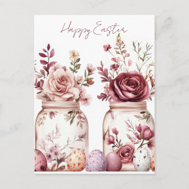 Påskkort med påskägg och blommor vykort (Framsida)