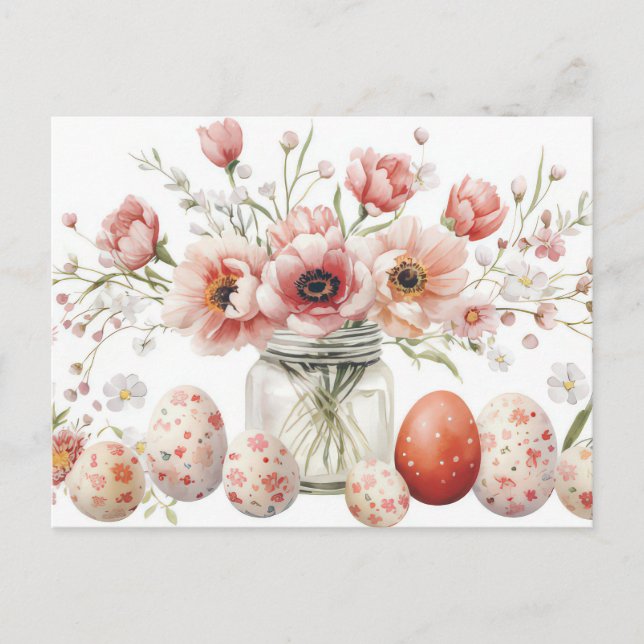 Påskkort med påskägg och blommor vykort (Framsida)