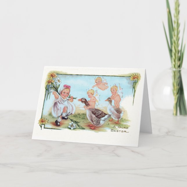 Påskkort med vintageillustrationen helgkort (Framsida)