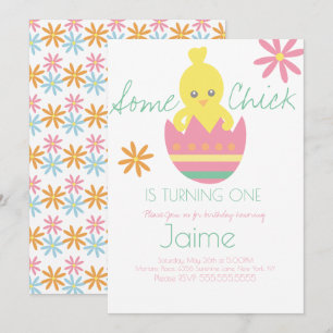 Påskkyckling Ettårs Födelsedagsfirande Inbjudningar