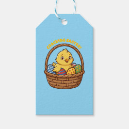 Påskkyckling i korgmärket presentetikett