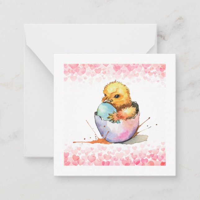 Påskkyckling (i vykortstil) hälsning anteckningskort (Framsida)