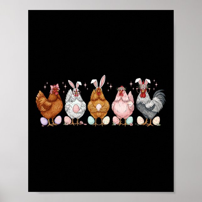 Påskkyckling Kaninöron Tupp Fjäderfäbonde Poster (Framsidan)