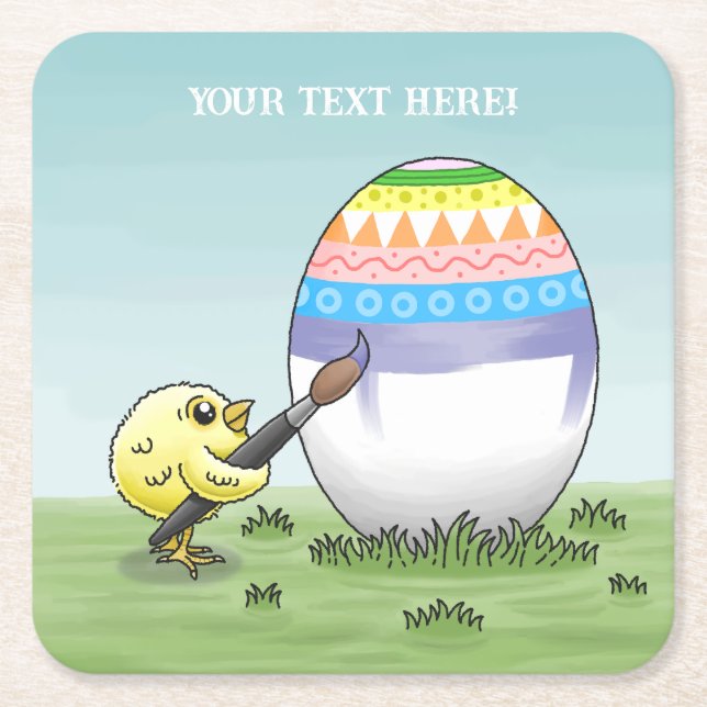 Påskkyckling målar påskägget underlägg papper kvadrat (Framsidan)