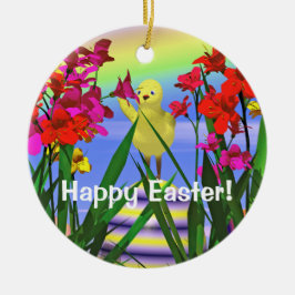 Påskkyckling och blommor julgransprydnad keramik