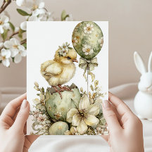 Påskkyckling Vårblomma Vattenfärg Ljust Grön