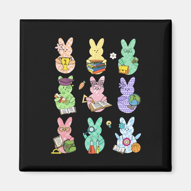 Påsklärare Kanin Glad påsk Ägg Retro Lärare Magnet (Framsidan)
