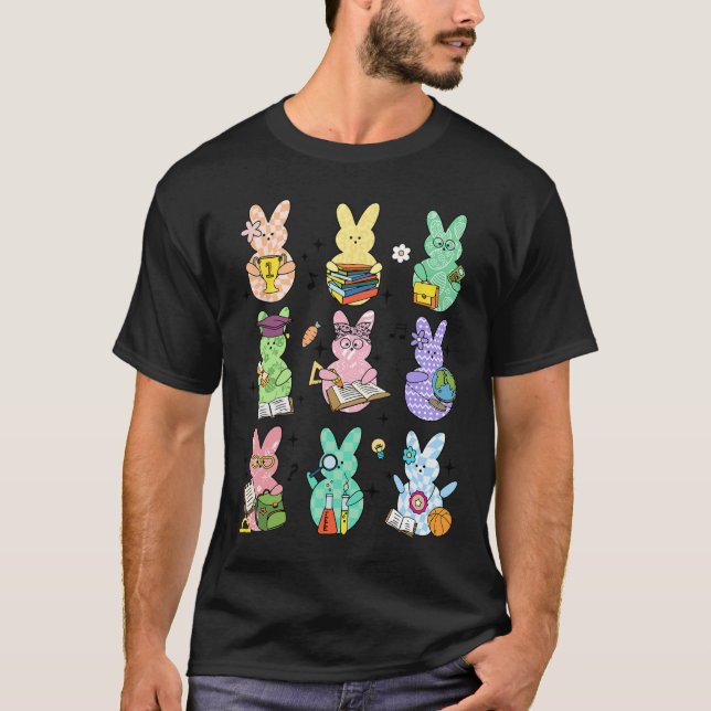 Påsklärare Kanin Glad påskägg Retro lärare T Shirt (Framsida)