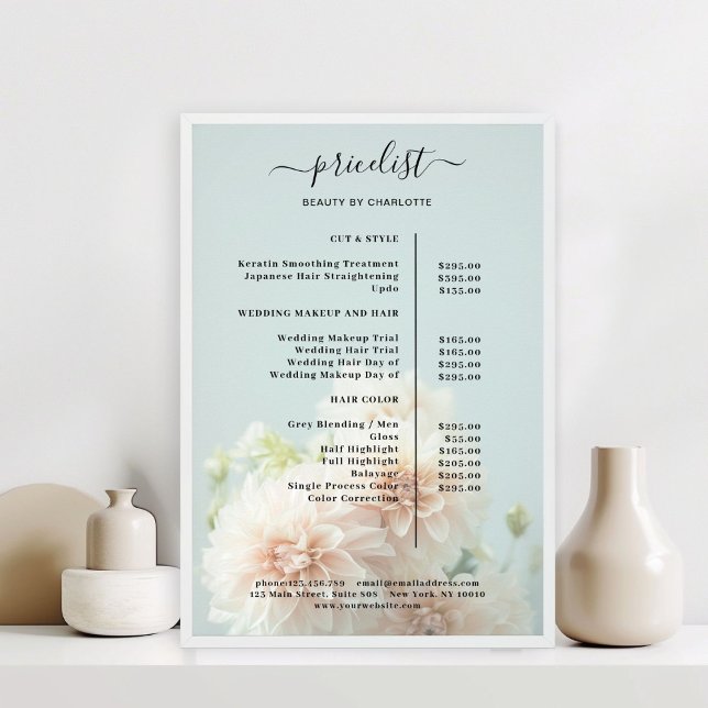 Påsklilja Blomster Salong Prislista Affisch (Peony Flower Salon Price List Poster)