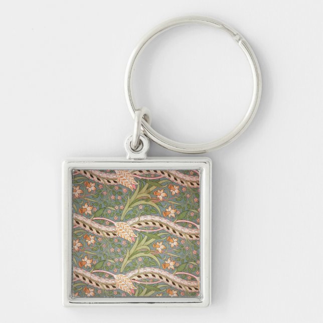 Påsklilja Chintz', 1875 Fyrkantig Silverfärgad Nyckelring (Framsidan)