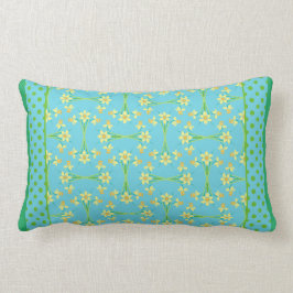 Påskliljar och polka dots, gult, grön himmelblått lumbarkudde