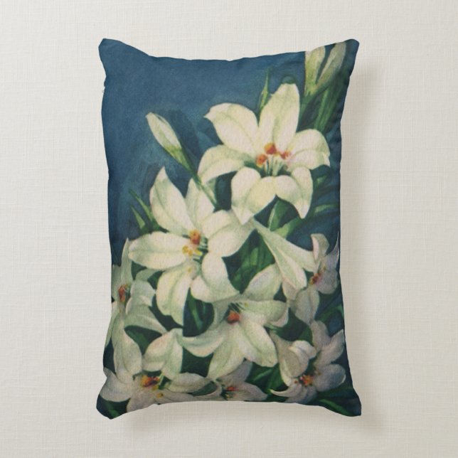 Påsklilje blommor, Vintage påskliljor Prydnadskudde (Framsidan(Vertikal))