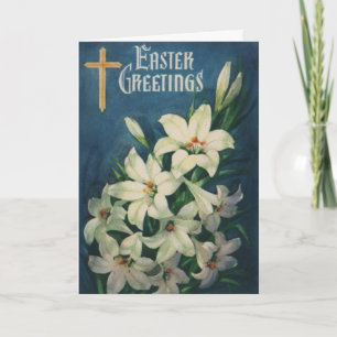 Påskliljor Blommor, Vintage religiös påsk Helgkort