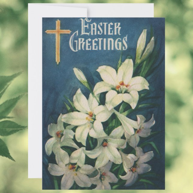 Påskliljor Blommor, Vintage religiös påsk Julkort (Skapare uppladdad)