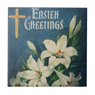 Påskliljor Blommor, Vintage religiös påsk Kakelplatta