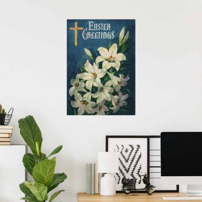 Påskliljor Blommor, Vintage religiös påsk Poster (Hemmakontoret)