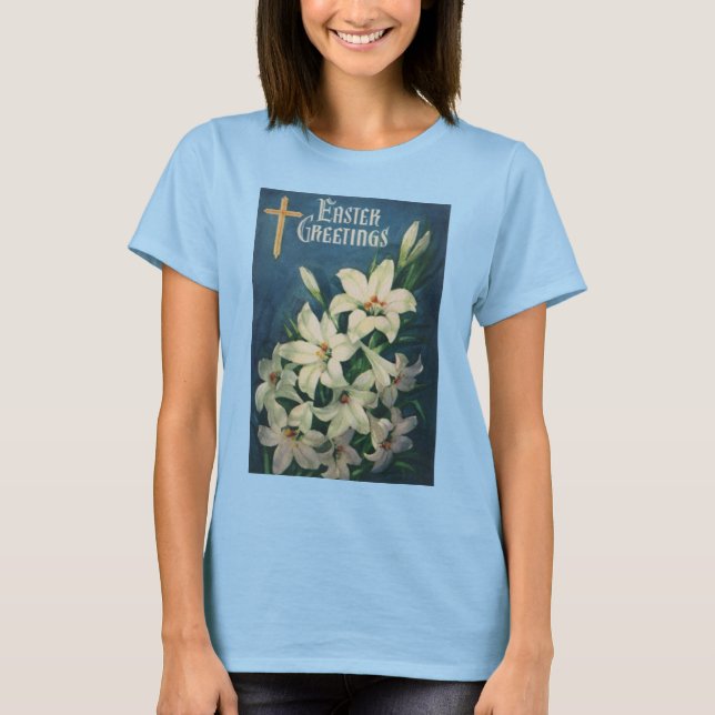 Påskliljor Blommor, Vintage religiös påsk Tee Shirt (Framsida)