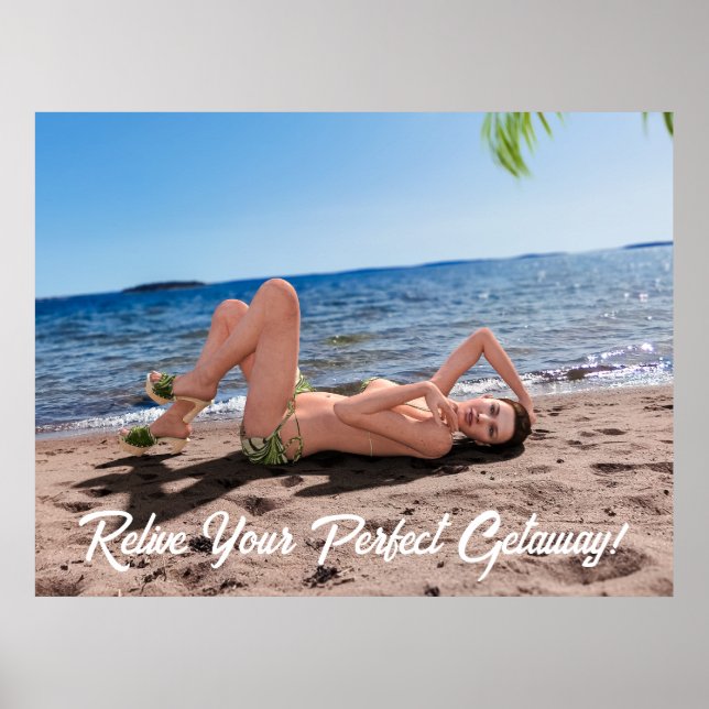 Påsklov Girl Ljuger på Sandy Beach Poster (Framsidan)