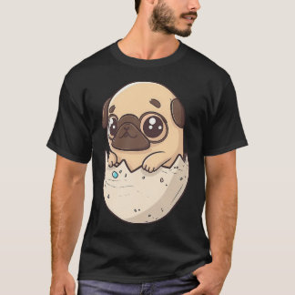 påskmops som kläcks ur ett ägg, kawaii chibi-valp t shirt