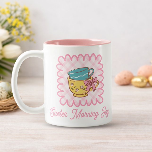 Påskmorgon Glädje Tekoppar Söt Gingham  Två-Tonad Mugg (Skapare uppladdad)