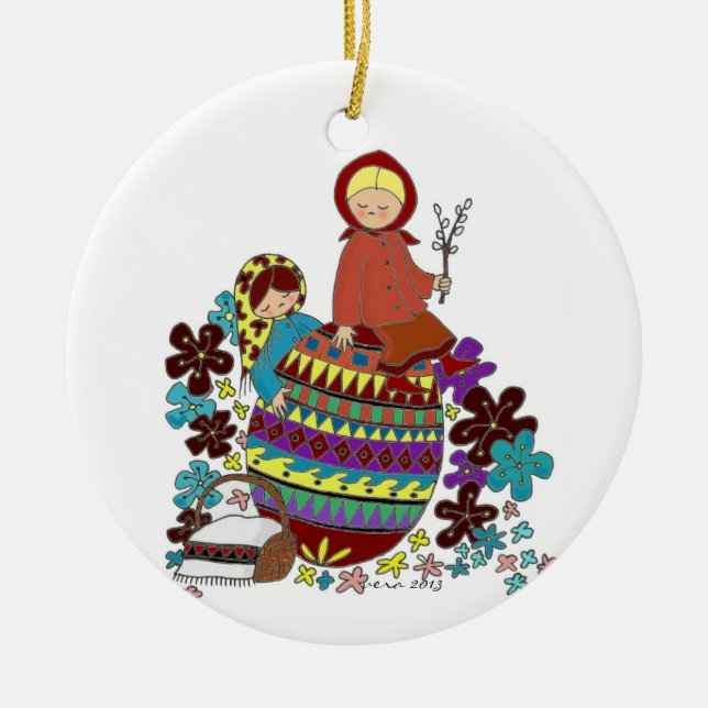 PåskmorgonPysanka ukrainsk Folk konst Julgransprydnad Keramik (Framsidan)