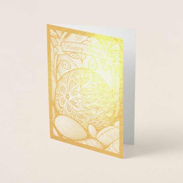 Påskmotiv svart-vit tecknad serie med påskägg 9733 folierat kort (Framsida)