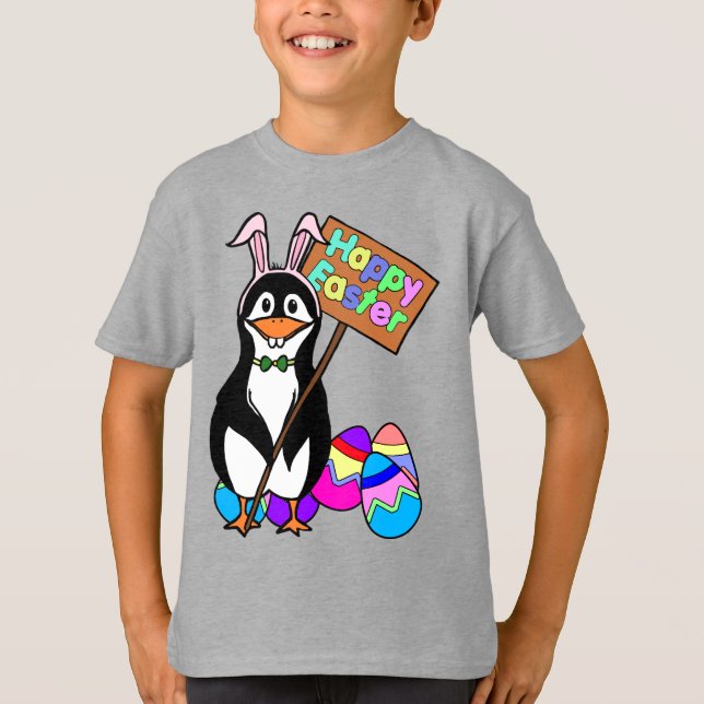 Påskpingvin med färgade ägg t shirt (Framsida)