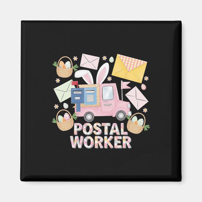 Påskpost Bunny Postarbetare Söt Post  Magnet (Framsidan)