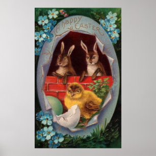 Påskposter med kaniner och kycklingar poster