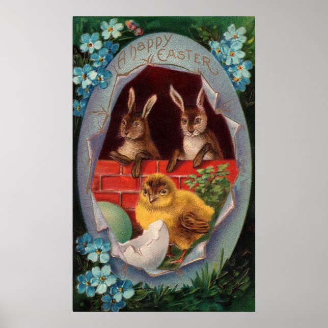 Påskposter med kaniner och kycklingar poster (Framsidan)