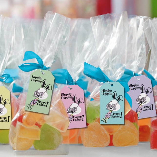 Påskpresentetikett Retro Flower Power Kanin Presentetikett (This listing I for Purple tag only other colors are available for purchase separately)