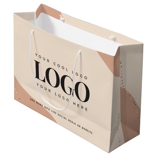 Påskrämmande persika guldprickig stor presentpåse  (Framsidan Vinklad)